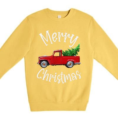 Red Vintage Wagon Tree Vacation Gift Red Truck Christmas Premium Crewneck Sweatshirt