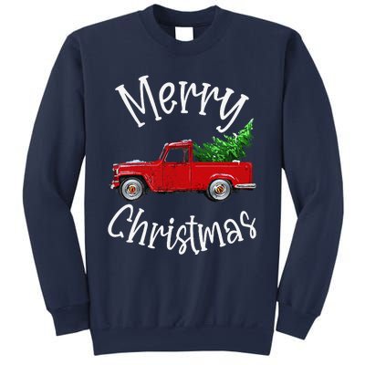 Red Vintage Wagon Tree Vacation Gift Red Truck Christmas Sweatshirt