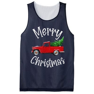 Red Vintage Wagon Tree Vacation Gift Red Truck Christmas Mesh Reversible Basketball Jersey Tank