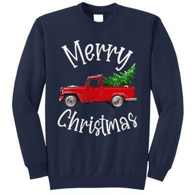 Red Vintage Wagon Tree Vacation Gift Red Truck Christmas Tall Sweatshirt