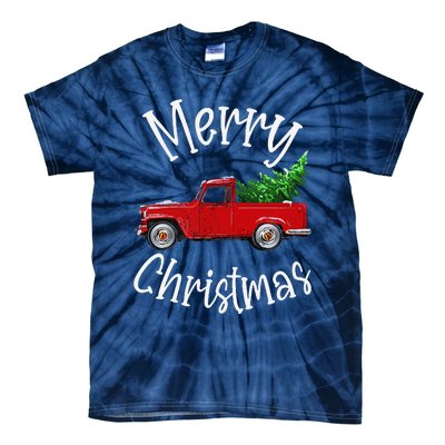 Red Vintage Wagon Tree Vacation Gift Red Truck Christmas Tie-Dye T-Shirt