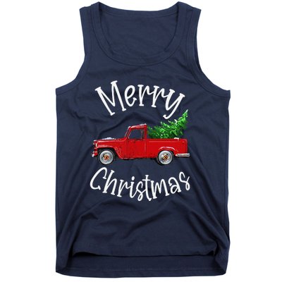 Red Vintage Wagon Tree Vacation Gift Red Truck Christmas Tank Top