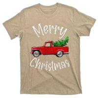 Red Vintage Wagon Tree Vacation Gift Red Truck Christmas T-Shirt