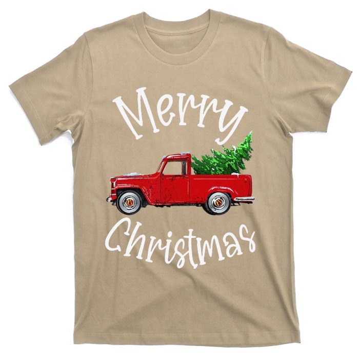 Red Vintage Wagon Tree Vacation Gift Red Truck Christmas T-Shirt