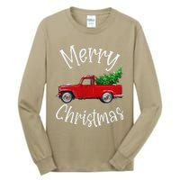 Red Vintage Wagon Tree Vacation Gift Red Truck Christmas Tall Long Sleeve T-Shirt