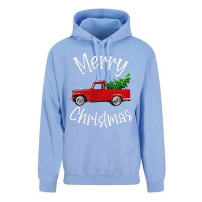 Red Vintage Wagon Tree Vacation Gift Red Truck Christmas Unisex Surf Hoodie