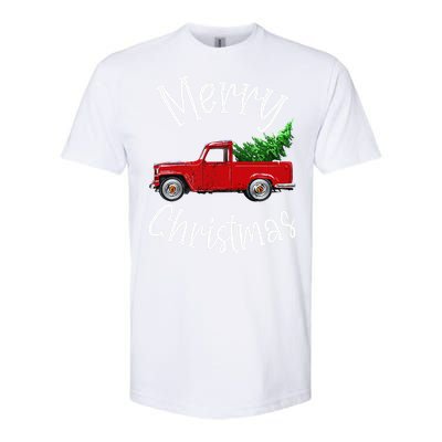 Red Vintage Wagon Tree Vacation Gift Red Truck Christmas Softstyle CVC T-Shirt