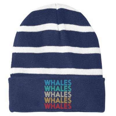 Retro Vintage Whale Striped Beanie with Solid Band