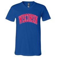 Retro Vintage Wisconsin State Distressed Souvenir V-Neck T-Shirt