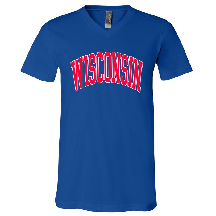 Retro Vintage Wisconsin State Distressed Souvenir V-Neck T-Shirt