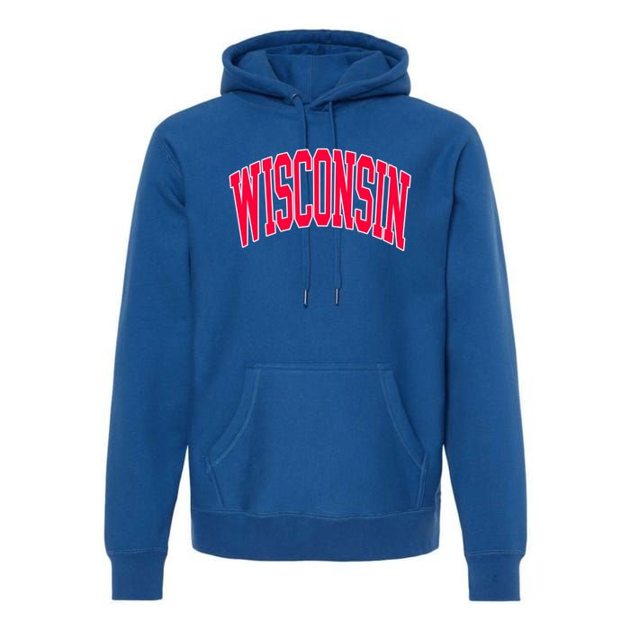 Retro Vintage Wisconsin State Distressed Souvenir Premium Hoodie