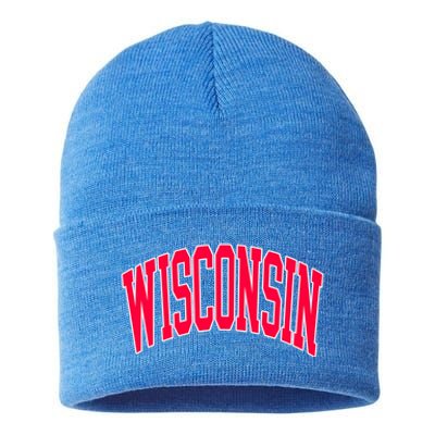 Retro Vintage Wisconsin State Distressed Souvenir Sustainable Knit Beanie