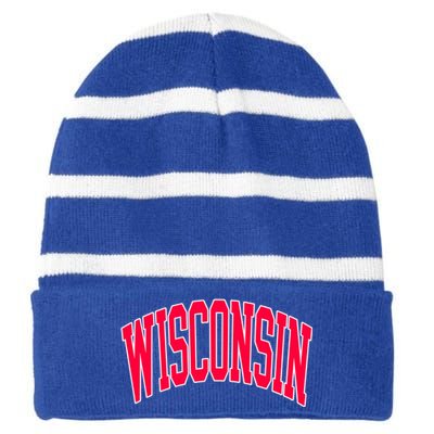 Retro Vintage Wisconsin State Distressed Souvenir Striped Beanie with Solid Band