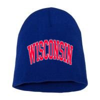 Retro Vintage Wisconsin State Distressed Souvenir Short Acrylic Beanie