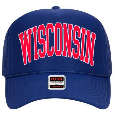 Retro Vintage Wisconsin State Distressed Souvenir High Crown Mesh Back Trucker Hat