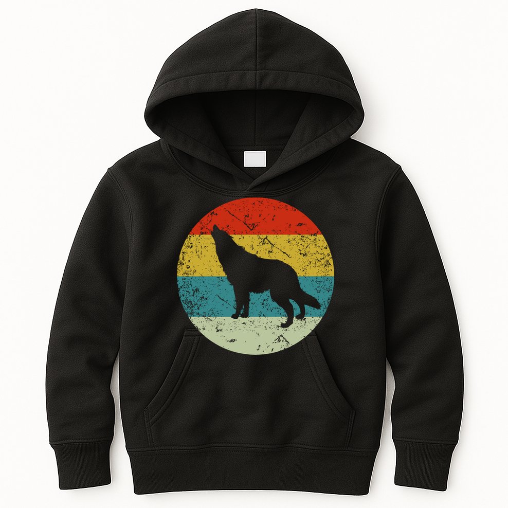 Retro Vintage Wolf Kids Hoodie