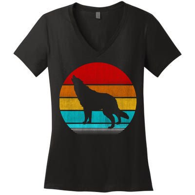 Retro Vintage Wolf Women's V-Neck T-Shirt
