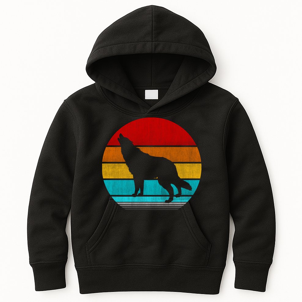 Retro Vintage Wolf Kids Hoodie