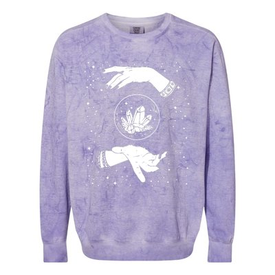 Retro Vintage Witchy Crystal Ball Witch Hands & Star Blacks Colorblast Crewneck Sweatshirt