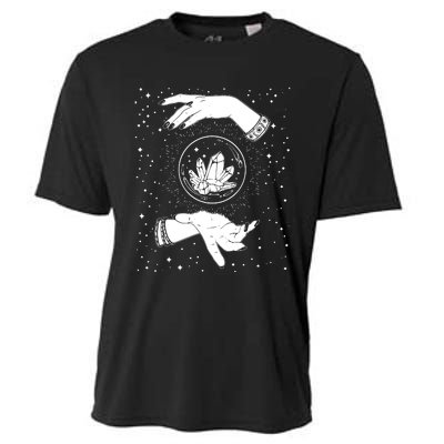 Retro Vintage Witchy Crystal Ball Witch Hands & Star Blacks Cooling Performance Crew T-Shirt