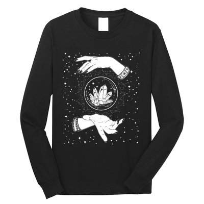 Retro Vintage Witchy Crystal Ball Witch Hands & Star Blacks Long Sleeve Shirt