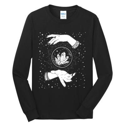 Retro Vintage Witchy Crystal Ball Witch Hands & Star Blacks Tall Long Sleeve T-Shirt