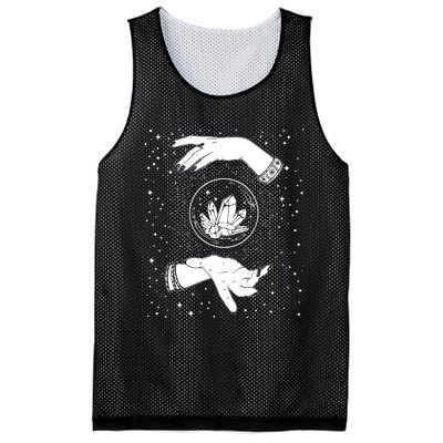 Retro Vintage Witchy Crystal Ball Witch Hands & Star Blacks Mesh Reversible Basketball Jersey Tank