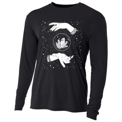 Retro Vintage Witchy Crystal Ball Witch Hands & Star Blacks Cooling Performance Long Sleeve Crew