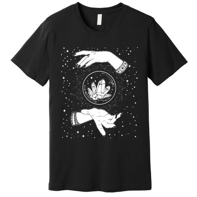 Retro Vintage Witchy Crystal Ball Witch Hands & Star Blacks Premium T-Shirt