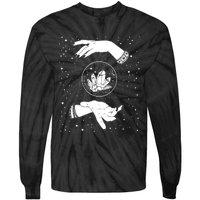 Retro Vintage Witchy Crystal Ball Witch Hands & Star Blacks Tie-Dye Long Sleeve Shirt