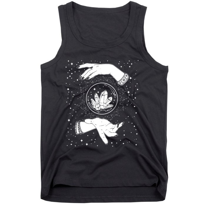 Retro Vintage Witchy Crystal Ball Witch Hands & Star Blacks Tank Top