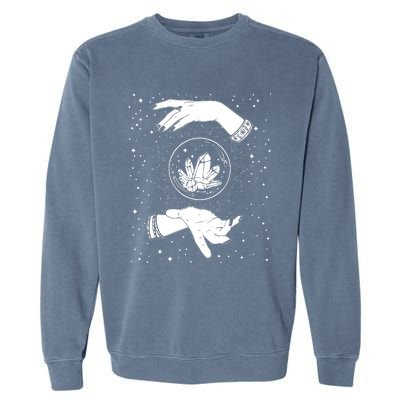 Retro Vintage Witchy Crystal Ball Witch Hands & Star Blacks Garment-Dyed Sweatshirt