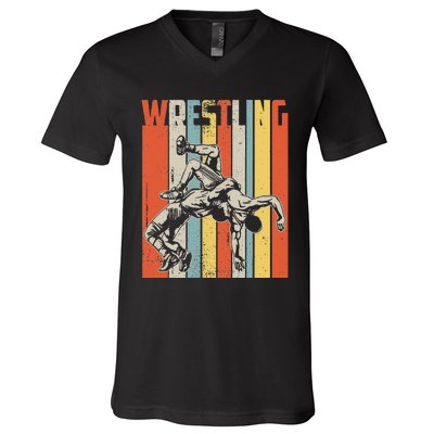 Retro Vintage Wrestling Player Gifts  V-Neck T-Shirt