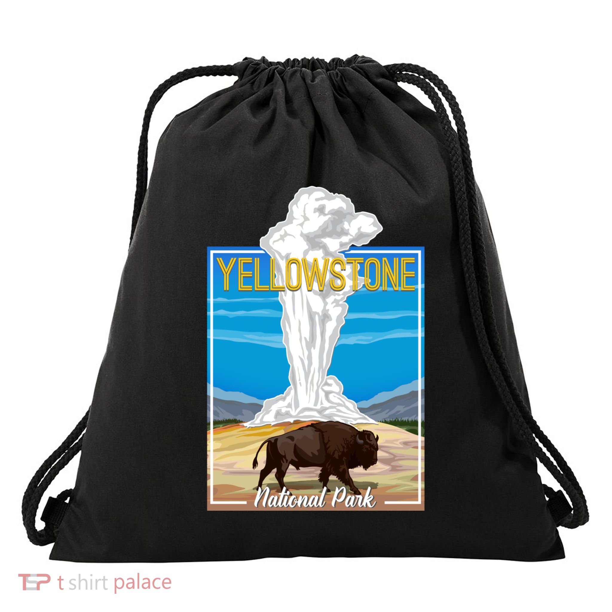 Retro Vintage Yellowstone National Park Drawstring Bag