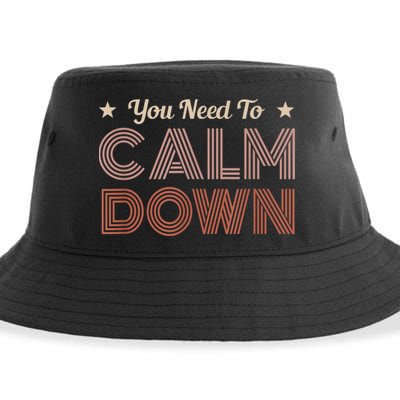 Retro Vintage You Need To Calm Down Funny Quotes Sustainable Bucket Hat