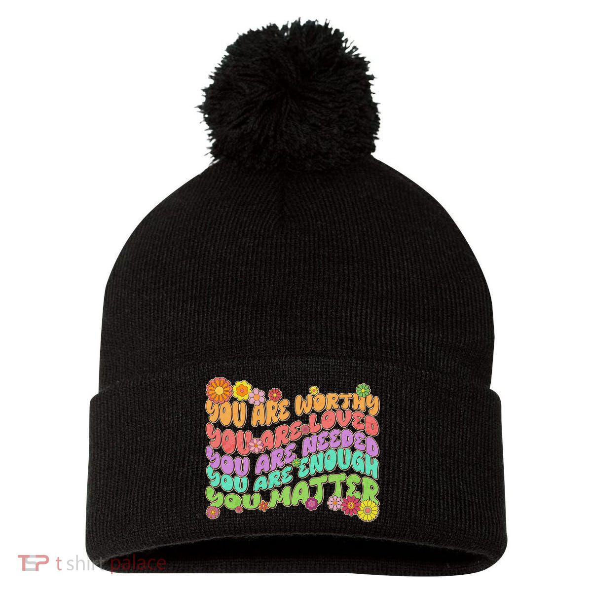 Retro Vintage You Are Worthy You Matter Pom Pom 12in Knit Beanie