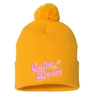 Retro Vintage You Need To Calm Down Pom Pom 12in Knit Beanie