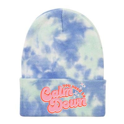 Retro Vintage You Need To Calm Down Tie Dye 12in Knit Beanie