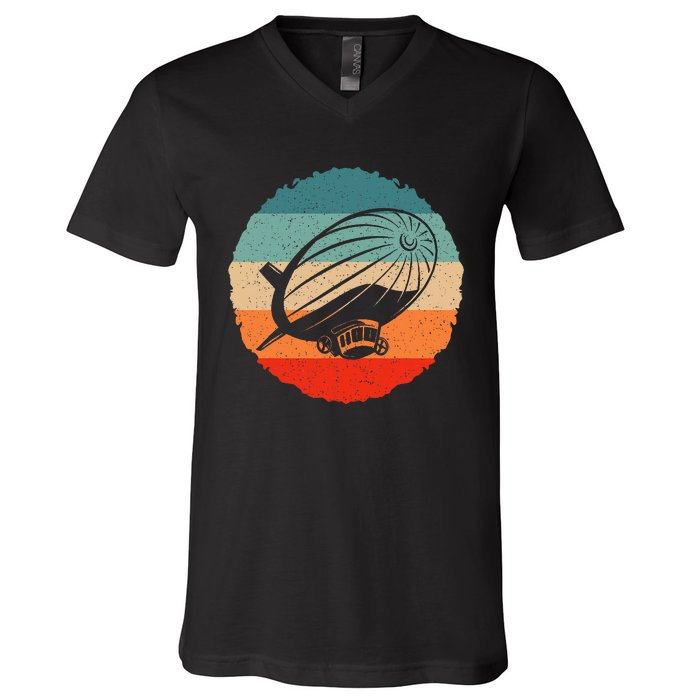 Retro Vintage Zeppelin Dirigible Airship Zepplin Lover V-Neck T-Shirt