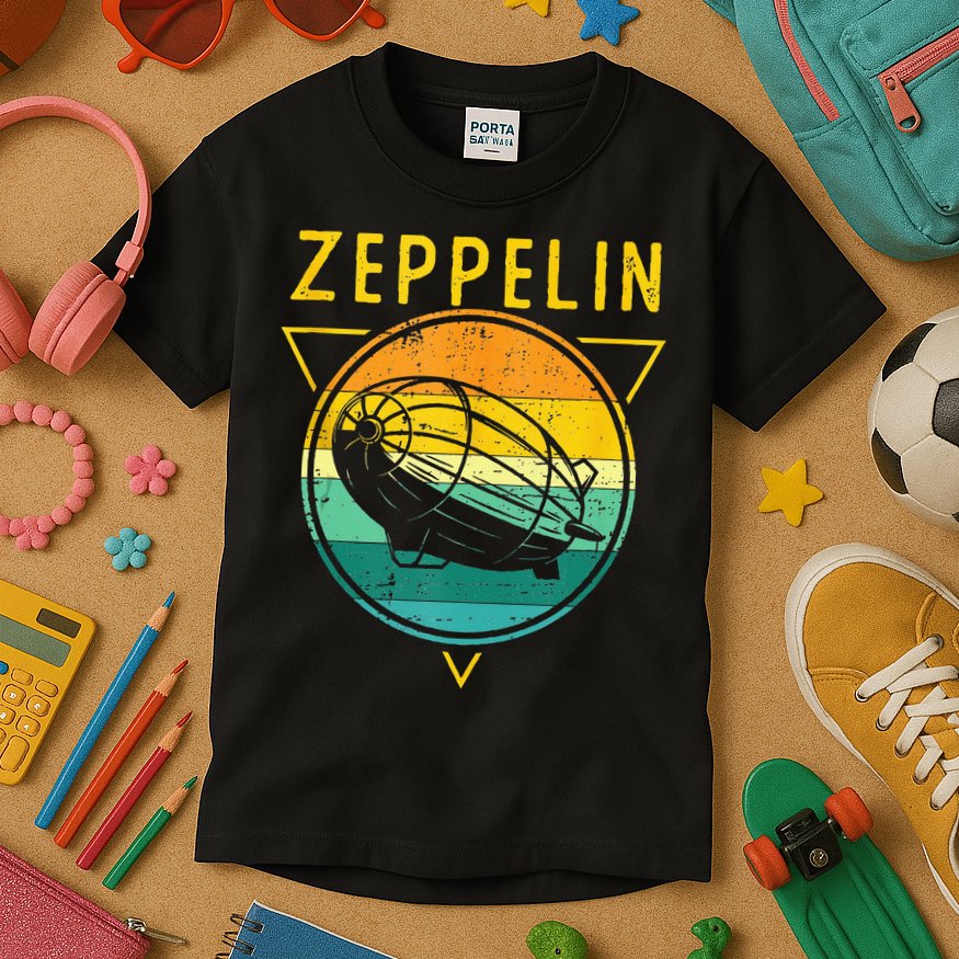 Retro Vintage Zeppelin 70s 80s Dirigible Airship Kids T-Shirt