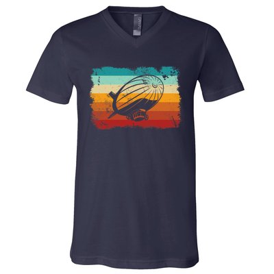 Retro Vintage Zeppelin Dirigible Airship Zepplin Lover V-Neck T-Shirt