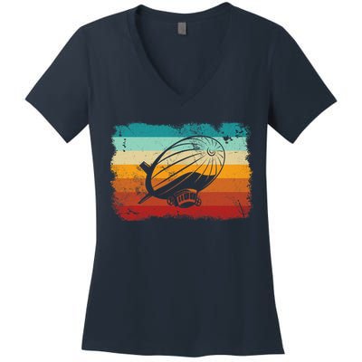 Retro Vintage Zeppelin Dirigible Airship Zepplin Lover Women's V-Neck T-Shirt