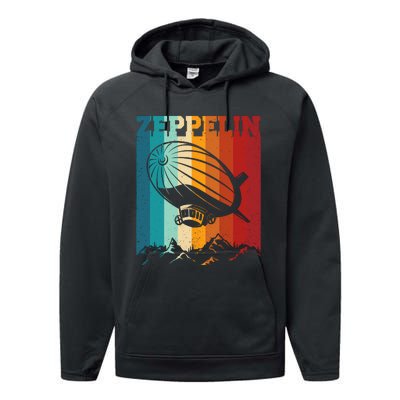 Retro Vintage Zeppelin Dirigible Airship Zepplin Lover Performance Fleece Hoodie