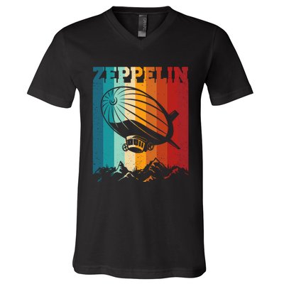 Retro Vintage Zeppelin Dirigible Airship Zepplin Lover V-Neck T-Shirt