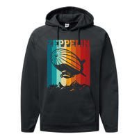 Retro Vintage Zeppelin Sunset 70s 80s Distressed Dirigible Performance Fleece Hoodie