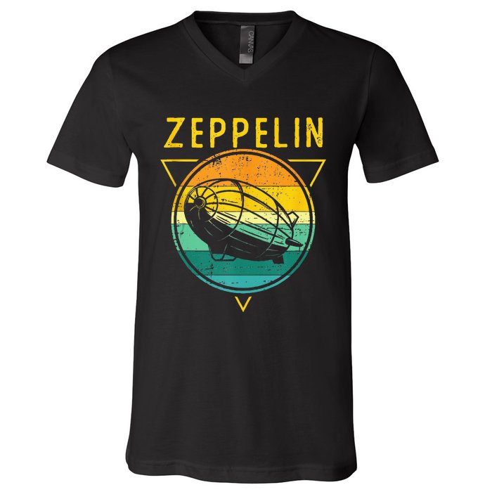 Retro Vintage Zeppelin 70s 80s Dirigible Airship V-Neck T-Shirt