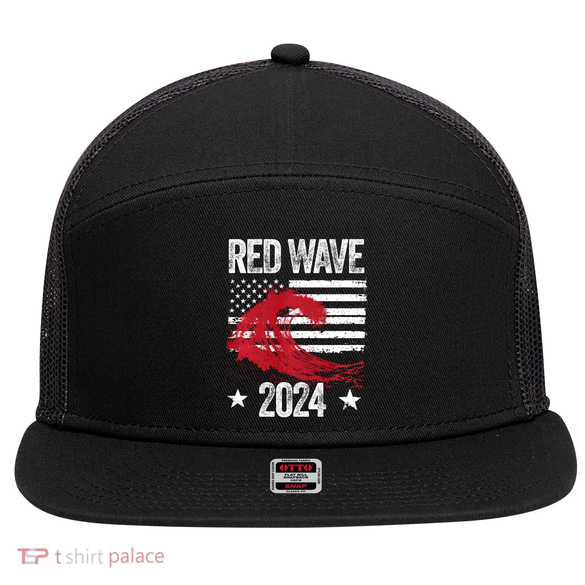 Red Wave 2024 Trump Victory 2024 Red Wave 7 Panel Mesh Trucker Snapback Hat