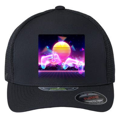 Retro Wave 80's Video Game Controllers Flexfit Unipanel Trucker Cap