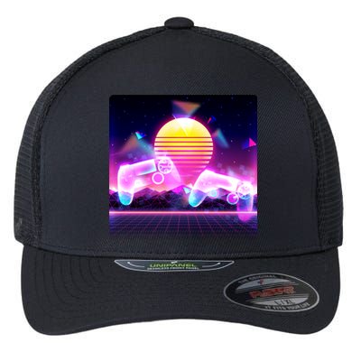 Retro Wave 80's Video Game Controllers Flexfit Unipanel Trucker Cap