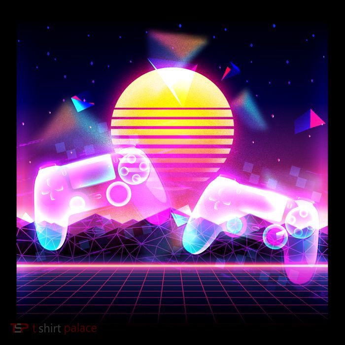 Retro Wave 80's Video Game Controllers Flexfit Unipanel Trucker Cap